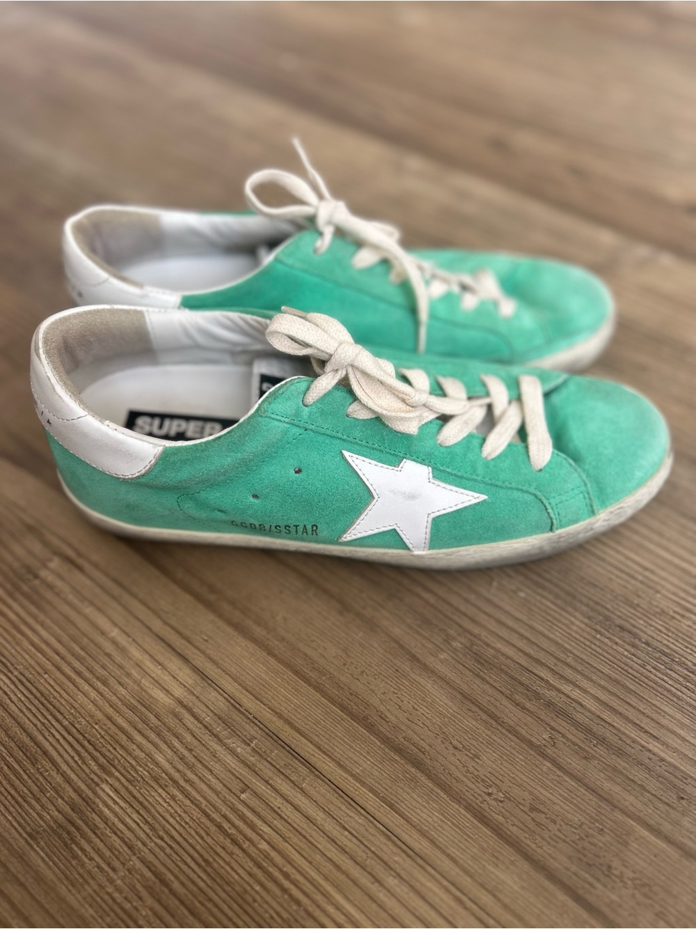 NW GOLDEN GOOSE sneakers SUPERSTAR Suede Green Leather ICON white leather star